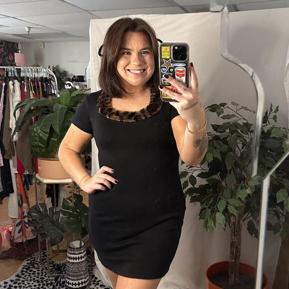 Vintage BIA Leopard Neck Mini Dress Black Size Medium - Picture 1 of 7